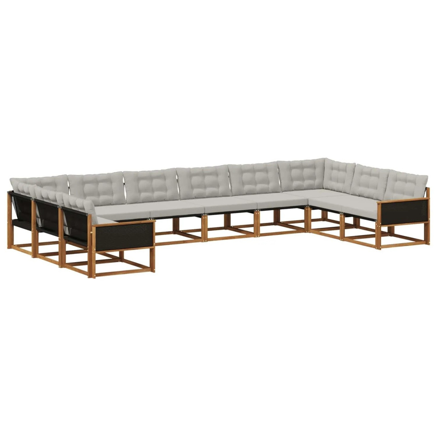 vidaXL Outdoor-Sofagarnitur aus Akazienholz mit 10 Kissen in Natur und Hellgrau - Bild 2