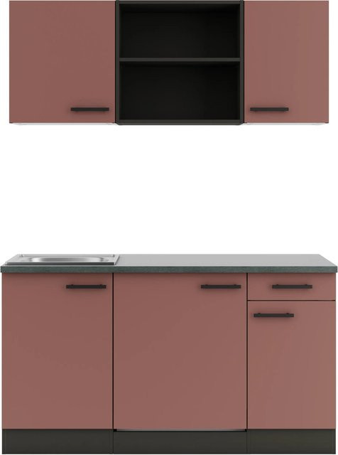 OPTIFIT Nizza407 Miniküche in Rostrot mit modernem Design und melaminbeschichteter Qualitätsspanplatte, Breite: 150 cm, Höhe: 82,3 cm, Tiefe: 54,5 cm - Bild 1