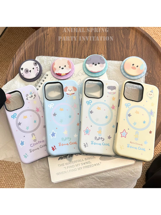 MUQGEW Magnetische Handyhülle mit Koreanischem Sterne- und Cartoon-Tier-Design für iPhone 11 bis iPhone 17 Pro Max, Stoßfeste Hardcover Hülle, Multicolour - Bild 4