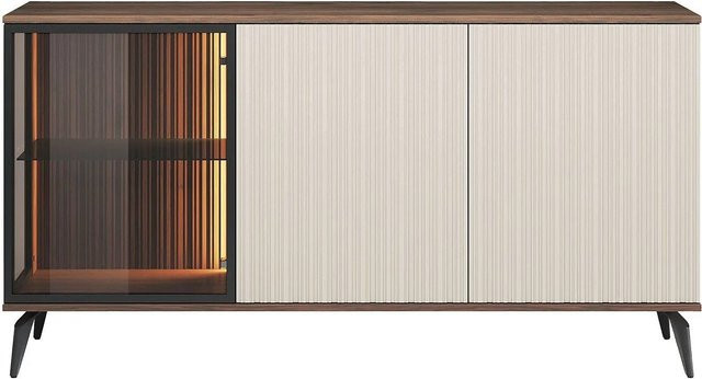 Vente-unique Sideboard Janeya Modern in Dunkelbeige mit integrierter Beleuchtung und getöntem Sicherheitsglas, Breite: 154 cm - Bild 1