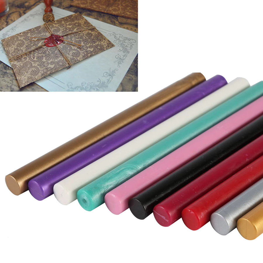 Qiilu Stempelwachssticks im 10er-Set in 10 Farben für Vintage-Siegel und Einladungskarten - Bild 2