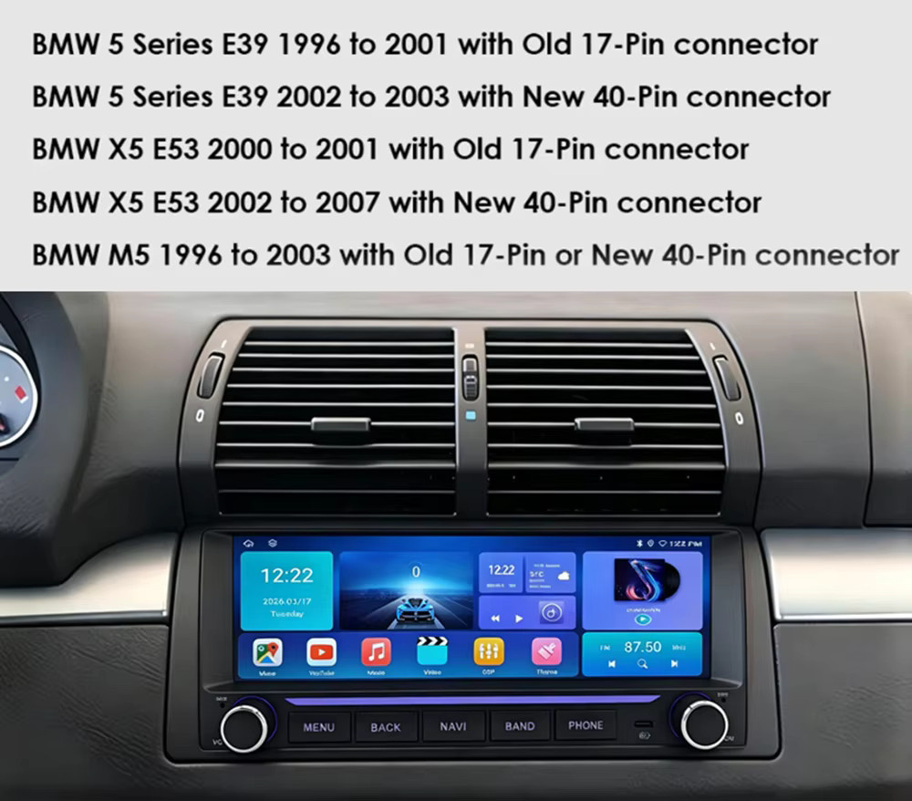 YAYP Intelligentes Multimedia Autoradio mit 9.3 Zoll Display für BMW 5er E39 X5 E53 M5 (1996-2003) inklusive Android Auto, CarPlay, GPS und Wi-Fi in Schwarz - Bild 2