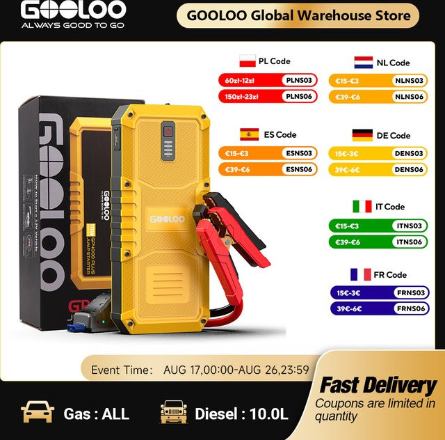 GOOLOO Starthilfe-Powerbank 20000mAh mit 4000A Auto-Booster für Benzin und Diesel 12V - Bild 1