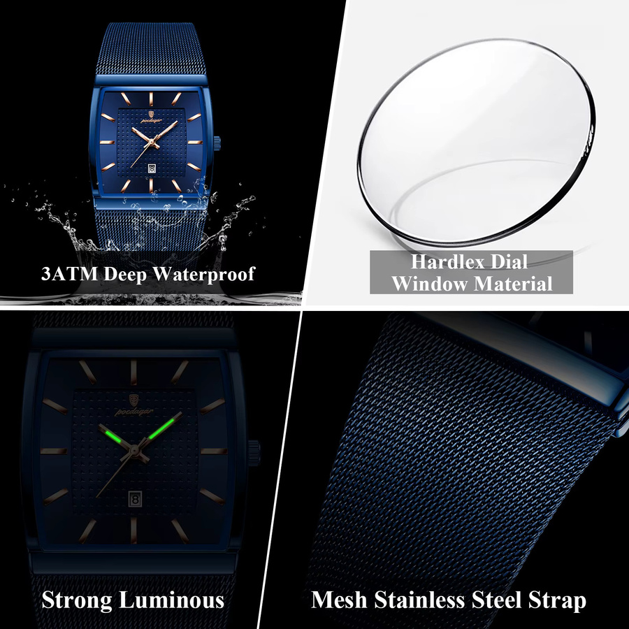 POEDAGAR Armbanduhr Quarz, Edelstahl, Silber, Blue, Herren - Bild 4
