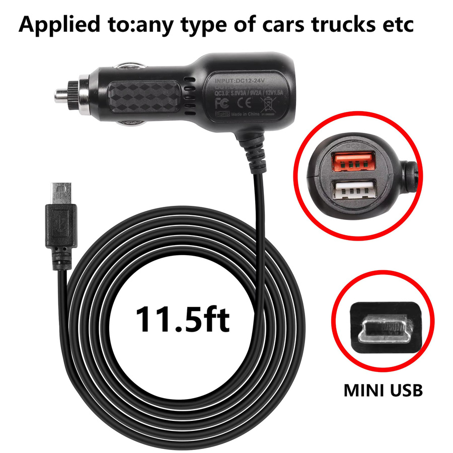Meiriyfa Dash Cam Stromkabel mit Micro-USB und QC 3.0 Schnellladegerät für das Fahrzeug mit zwei USB-Anschlüssen - Bild 5
