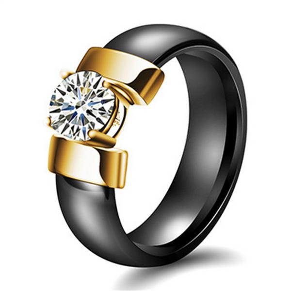 KaiTingu Ring Keramik, Schwarz, Weiß, Kristall, Unisex - Bild 1