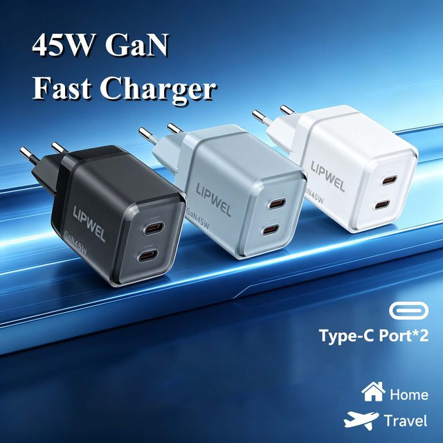 45W GaN USB-C Ladegerät mit Dual Type-C Port, PD Power Adapter EU Wandstecker für iPhone 17 Serie - Bild 1
