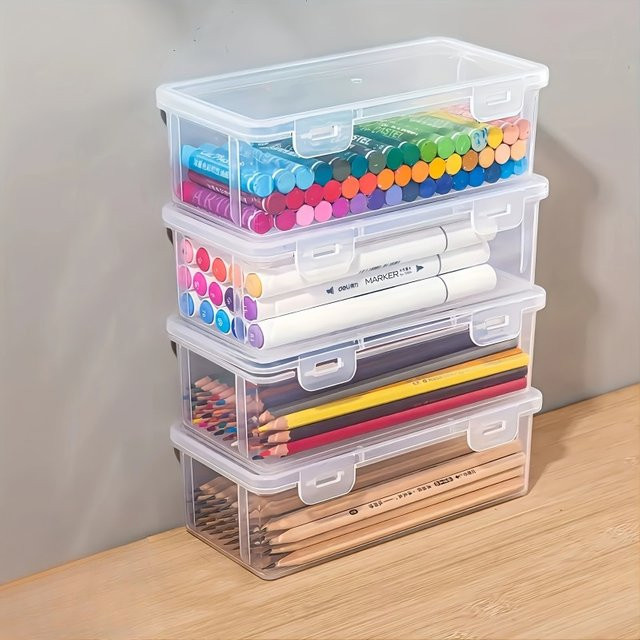 2 Stück transparente Kunststoff-Bleistiftboxen als tragbare Aufbewahrungsorganisatoren für Buntstifte und Ölpastelle - Bild 1
