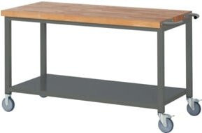 STIER Fahrbare Premium Werkbank mit Ablageboden aus Holz und Stahl, Braun, B/T/H: 150 x 70 x 88 cm - Bild 1