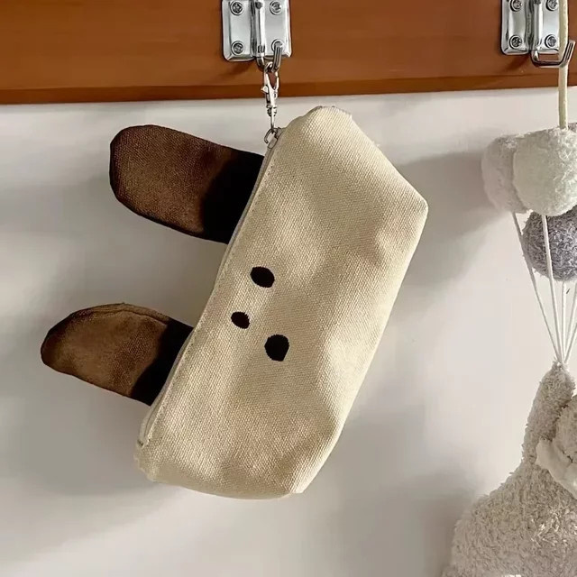Kreative Leinwand-Schreibwarentasche mit Hundemotiv in Beige als großkapazitive Federmäppchen für Studenten - Bild 1