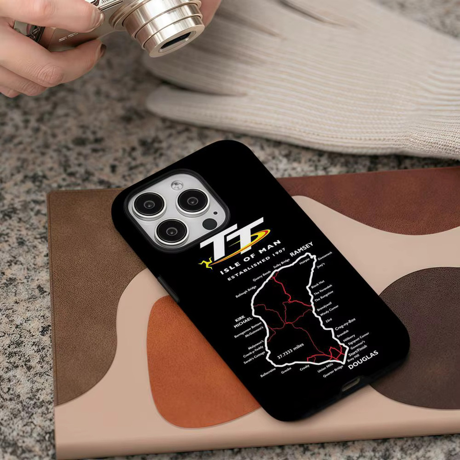 I-Isle of Man T-TT Handyhülle für iPhone 17 16 15 14 13 12 Pro Max Plus in Schwarz und Weiß mit glänzender HD-Doppelschicht-Flüssighartschale - Bild 4