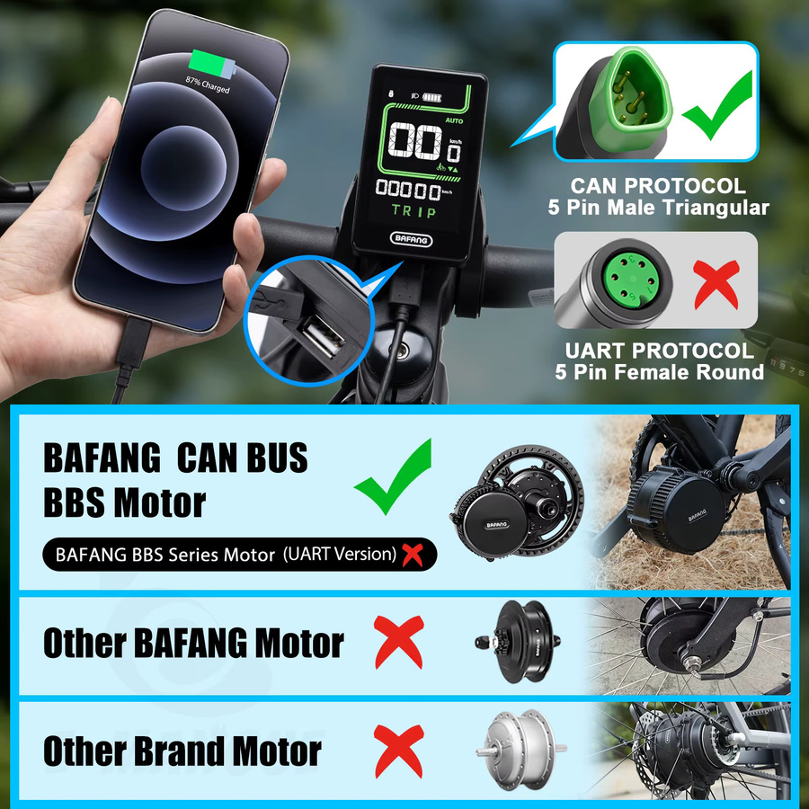 Bafang E-Bike Display DPC020 mit 3,5 Zoll LCD, 5-Pin Stecker, USB-C-Ladefunktion und Geschwindigkeitsbegrenzer für CAN-Protokoll-Motoren, Schwarz - Bild 4