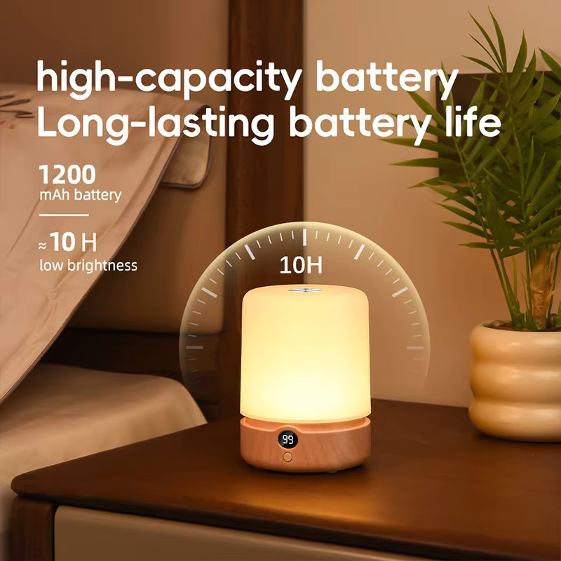 CHOUDAO TECH LED-Nachtlicht mit Touch-Steuerung, USB-C wiederaufladbar, RGB-Farben, Weiß/Holz-Design für Schlafzimmer und Wohnzimmer - Bild 5