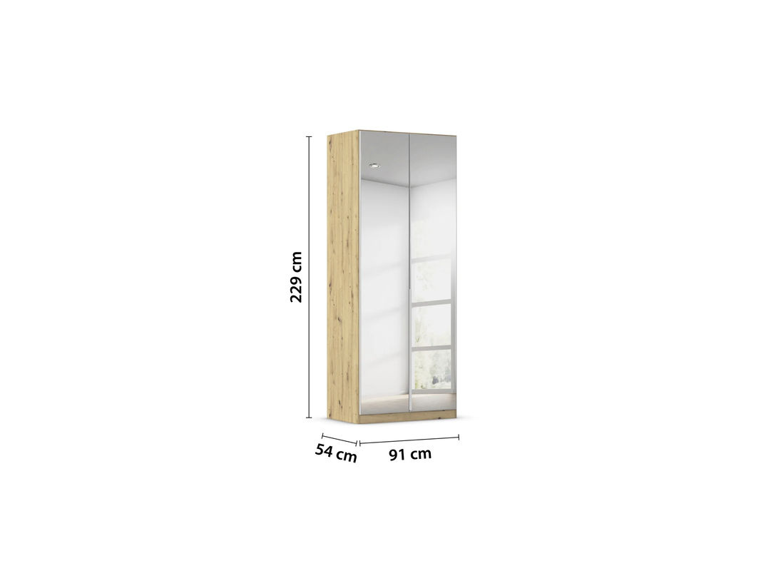 RAUCH Drehtürenschrank Alabama mit Spiegel in Weiß und Eiche Artisan, B/T/H: 91 x 54 x 229 cm - Bild 3