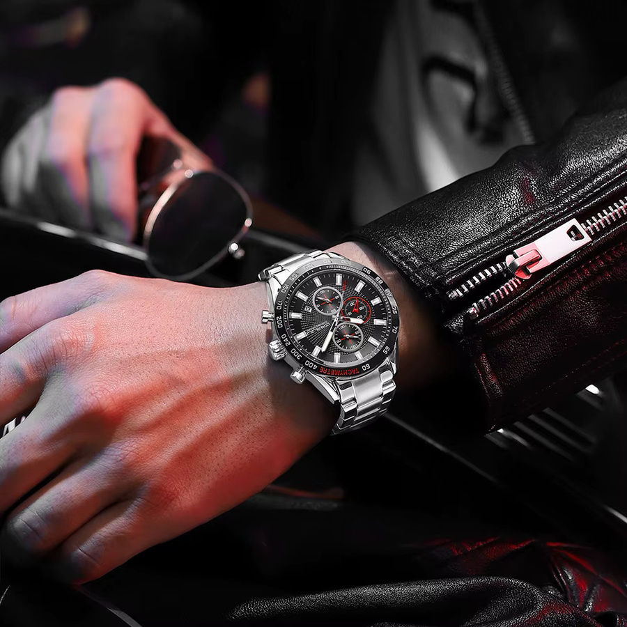 CRRJU Armbanduhr, Quarz, Edelstahl, Schwarz, Herren - Bild 5