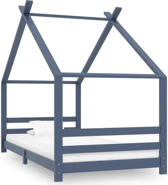 vidaXL Kinder-Bettgestell im Baumhausstil aus massivem Kiefernholz, Grau, B/T/H: 90 x 200 x 155 cm - Bild 1