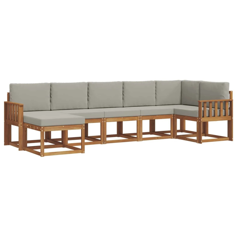 vidaXL Outdoor-Sofagarnitur 7-teilig aus massivem Akazienholz in Braun und Hellgrau mit Kissen und Armlehnen - Bild 2