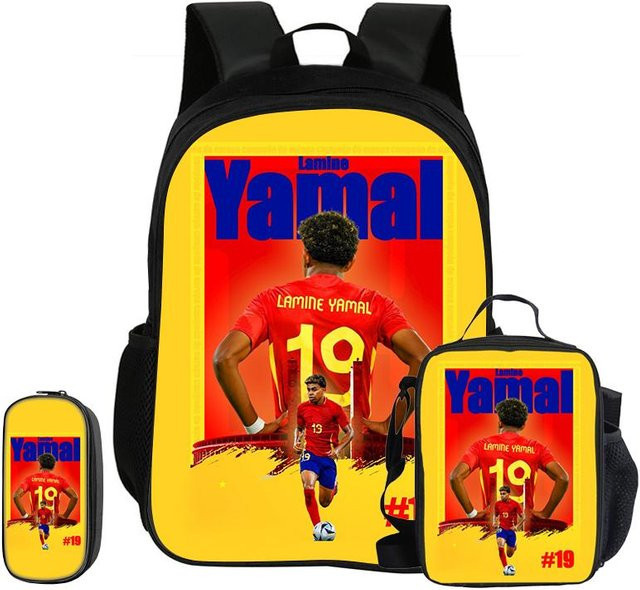 Fancy Style Studio Kinderrucksack Set L-Lamin Yamal Fußballstar mit Federmäppchen, Tasche und Brotdose, mehrfarbig - Bild 1
