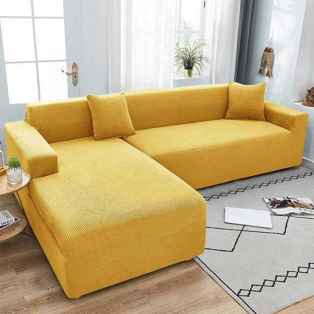 Yiran Furniture L-förmiger Sofabezug aus Jacquard-Stretch-Polyester für Ecksofas, schmutzabweisend und rutschfest, zitronengelb, Breite: 140-180 cm - Bild 1