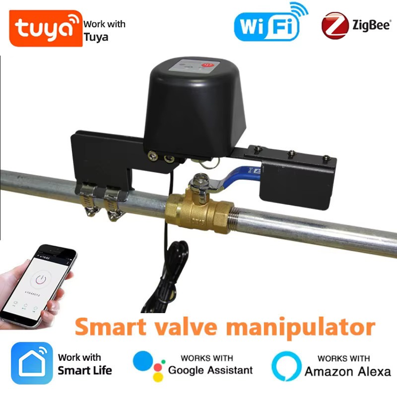 Tuya Smart Home Gas- und Wasserheizungsventil-Controller mit WiFi oder Zigbee, Automatischer Ventil-Manipulator in Schwarz, kompatibel mit Alexa und Google Home - Bild 1