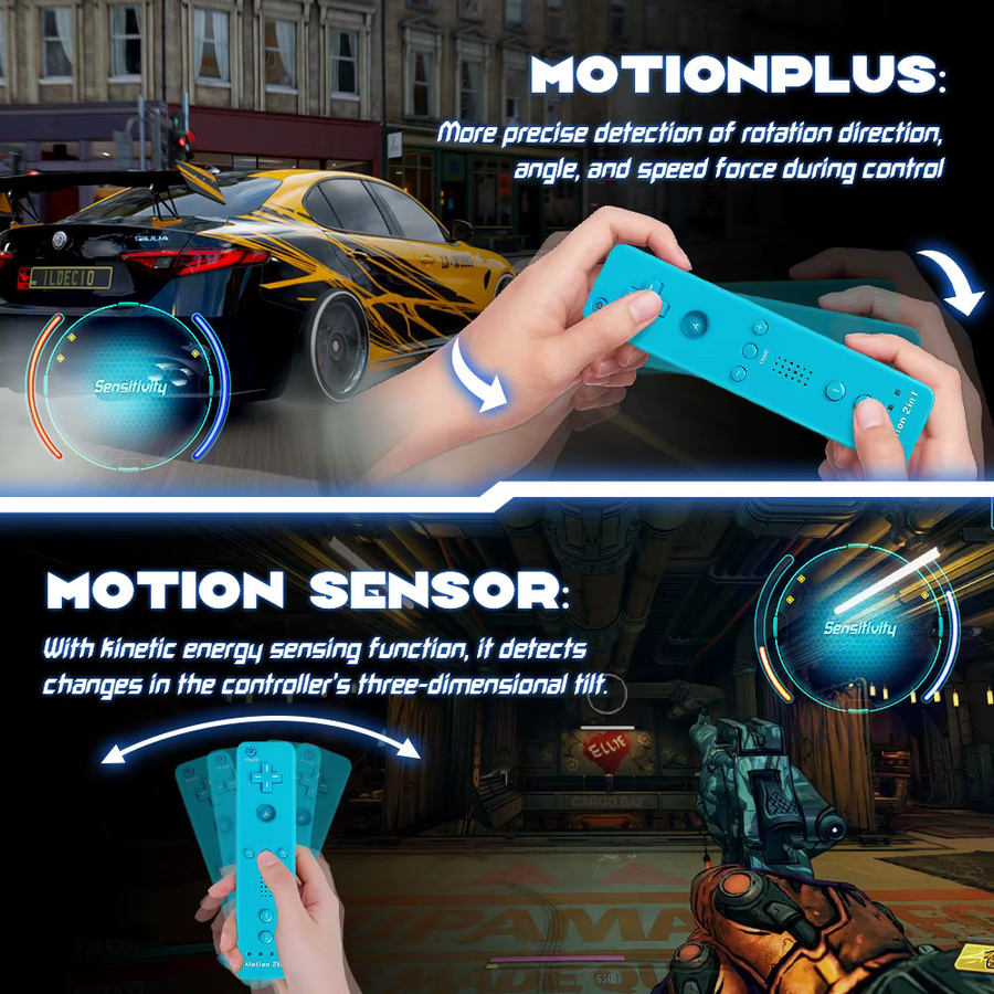 Wired Nunchuck 2 in 1 Motion Plus Zubehör für Nintendo Wii und Wii U Konsole in Blau - Bild 3