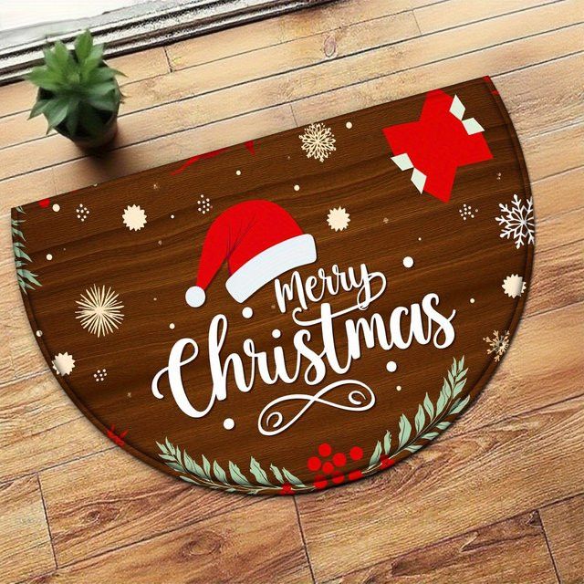 Halbkreisförmige Fußmatte mit Weihnachtsmotiv von VIKAMA in Multicolor, rutschfester Flurteppich für Wohnzimmer und Schlafzimmer - Bild 1
