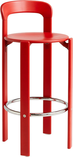 HAY Rey Barhocker in Rot mit Buchenholz und Aluminium-Druckguss - Bild 1