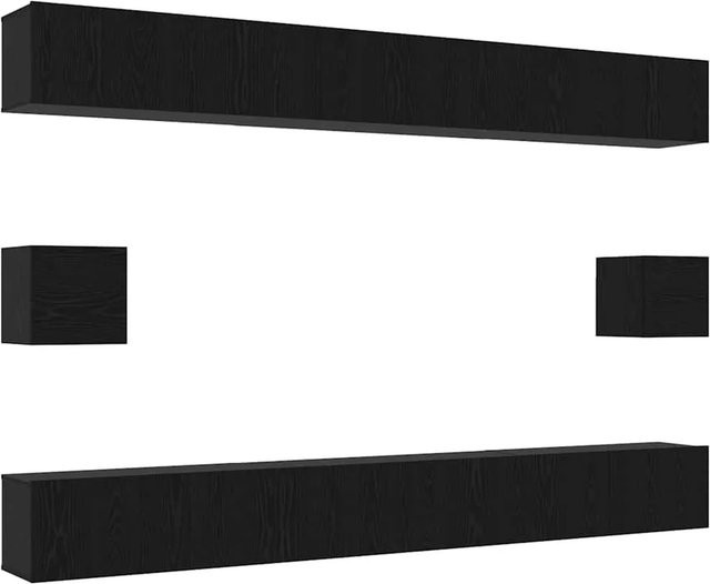 vidaXL TV-Schrankset 8-teilig modern in Schwarz und Eichen-Optik aus Holzwerkstoff, wandmontiert für dein Wohnzimmer, B/T/H: 80 x 30 x 30 cm, 60 x 30 x 30 cm und 30,5 x 30 x 30 cm - Bild 1