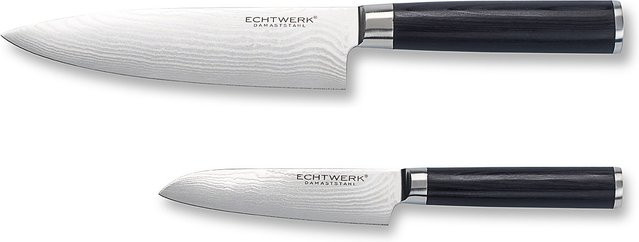 ECHTWERK Damaszener Messer Set 2-teilig aus Stahl mit Holzgriffen in Silber - Bild 1