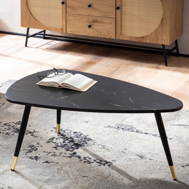 Couchtisch FineBuy in Marmor-Optik mit Dreibein-Gestell, Schwarz, Durchmesser: 90 cm - Bild 1