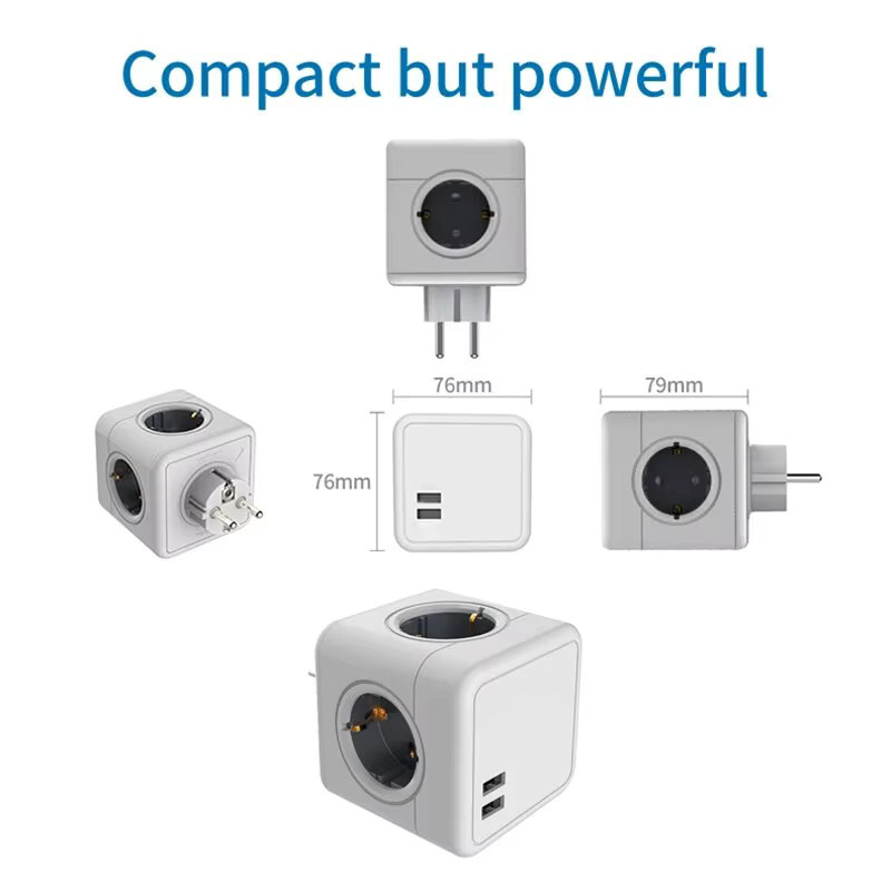 MASSFA Multi USB-Steckdosenleiste in Würfelform mit 4 EU-Steckdosen und 2 USB-A Anschlüssen, Weiß/Blau, 3680W - Bild 2