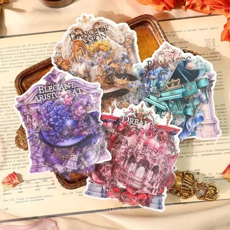 30 Blatt Barock Aufkleber für Scrapbook und Collage, Romantisches Retro-Briefpapier, B: 14,7 cm x H: 10,8 cm, Mehrfarbig - Bild 2
