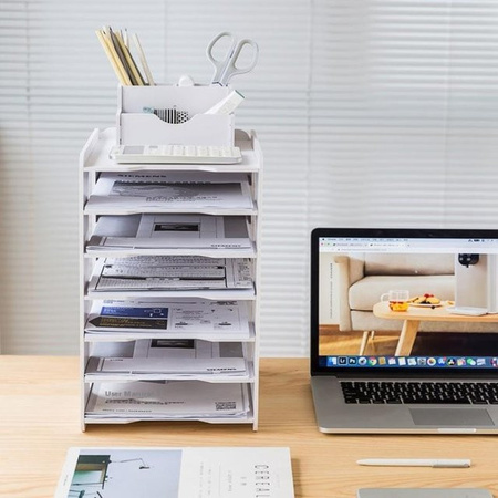 CHENJ Dokumenten-Organizer für A4 Papier, platzsparender Desktop-Ablagekorb mit Schubladen für Schreibtisch und Büro, Weiß