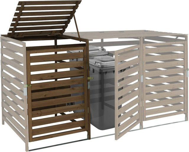 MCW Mülltonnenbox Erweiterung XL H62 Mülltonnenverkleidung aus Massiv-Holz in Dunkelbraun, B/T/H: 114 x 67 x 97 cm - Bild 1