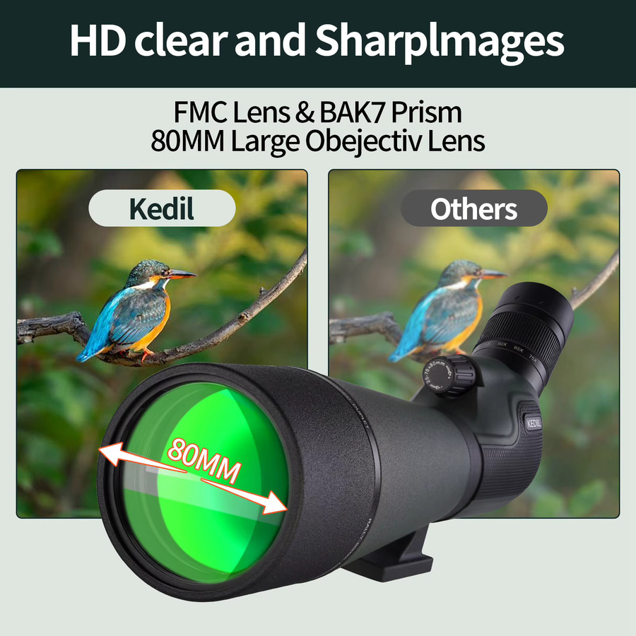 KEDIL Teleskop Spektiv mit 25-75x80 Zoom, FMC BAK7 Monokular inklusive Stativ und Telefonadapter für Vogelbeobachtung und Zielschießen in Schwarz und Grau - Bild 4