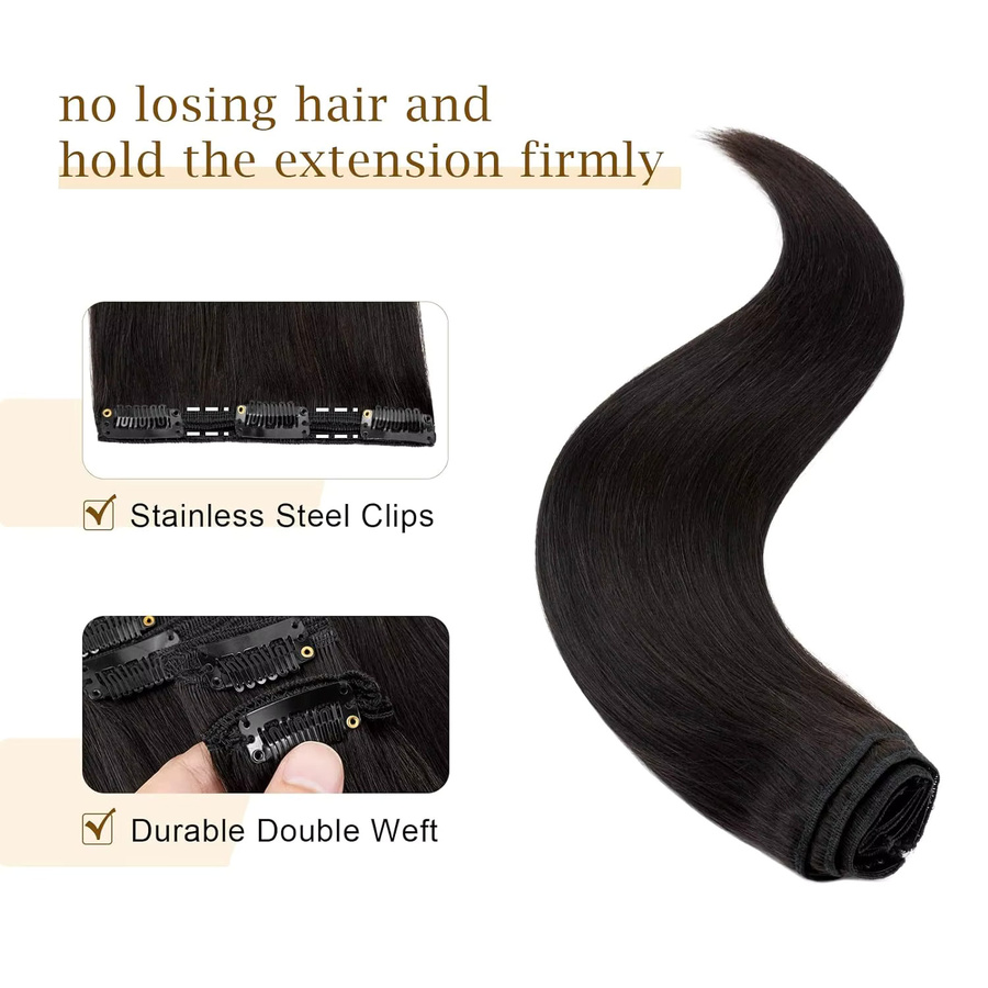 xbeauty Clip-Ins Echthaarverlängerungen, 120 g, Schwarz, Damen - Bild 4