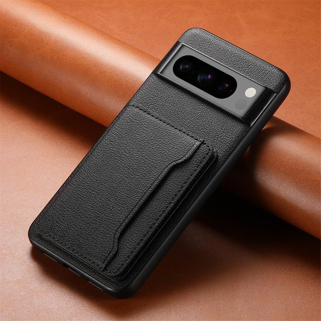 Denior Leder Brieftasche und Handyhülle mit Kartenhalter für Google Pixel 8a, 7a und 6 Pro in Schwarz oder Lila - Bild 1