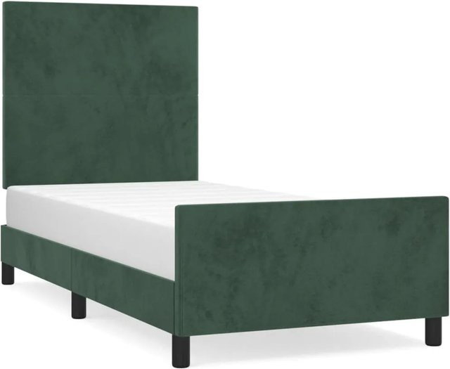 vidaXL Bettgestell mit Kopfteil aus Samt in Dunkelgrün, B/T/H: 90 x 190 cm - Bild 1