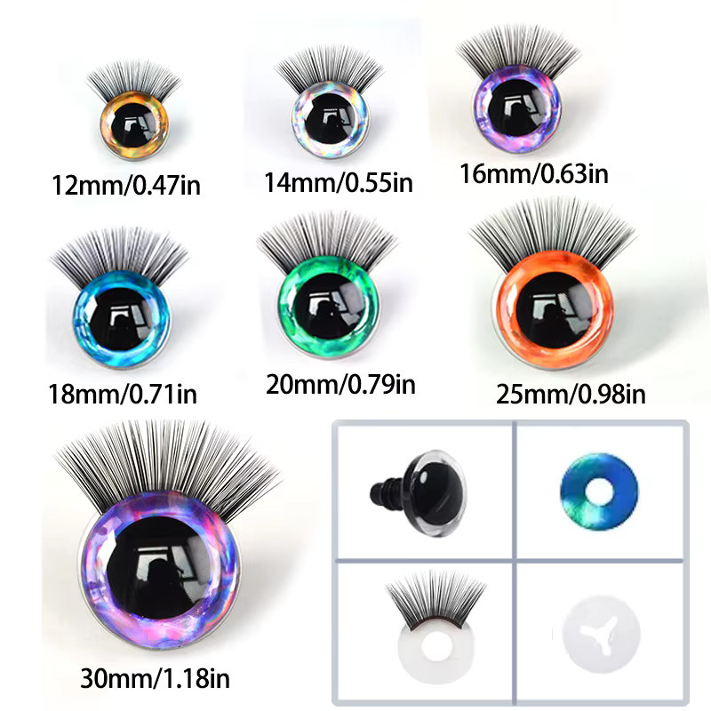 12-teiliges Sicherheits-Glitzer-Augen mit Wimpern, Set, Bunt / Mehrfarbig, Lila, Kunststoff - Bild 2
