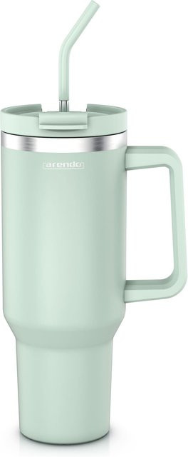 Arendo Thermobecher in Green, Edelstahl Tumbler mit Deckel, Henkel und Strohhalm, doppelwandig und vakuumdicht, 1200 ml - Bild 1