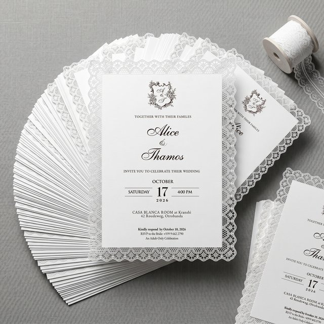 25 Stück personalisierte Hochzeitseinladungen und Save-the-Date-Karten aus Spitze in Rot und Weiß für Erwachsene - Bild 1