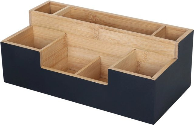 Relaxdays Schreibtischorganizer aus Bambus in Schwarz mit 7 Fächern, B/T/H: 30 x 11 x 15 cm - Bild 1