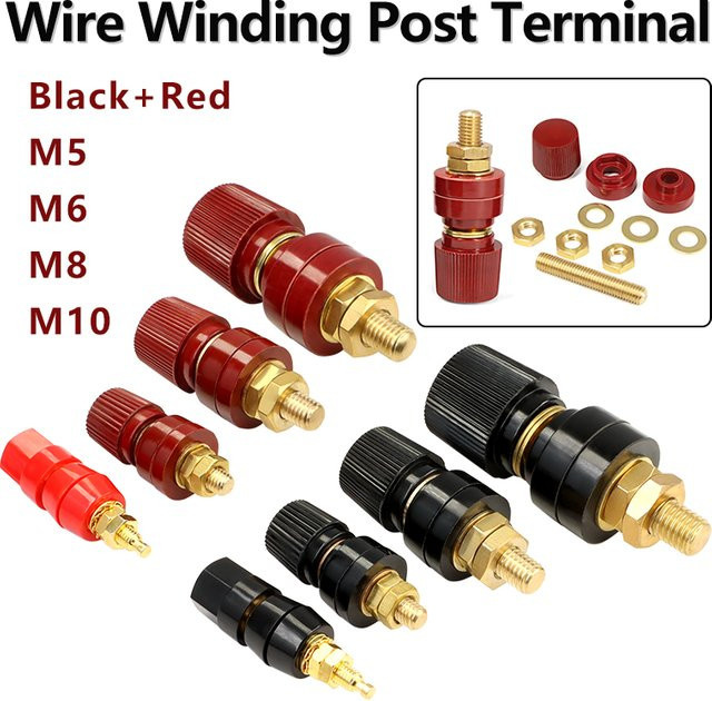 Premium Messing-Anschlussklemmen Set für Auto-Batterie in Schwarz und Rot mit M5 M6 M8 M10 Gewinden - Bild 1