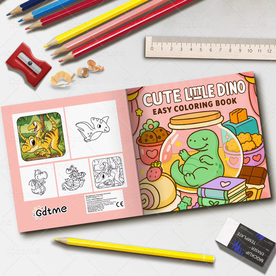 Kawaii Dino-Malbuch für Erwachsene mit niedlichen Dinosaurier-Mustern zur Stressreduktion, Mehrfarbig - Bild 2