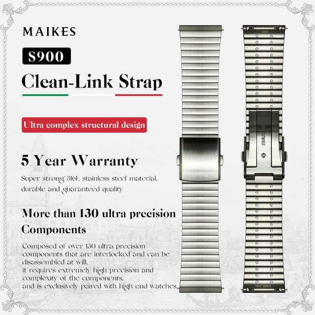 MAIKES Uhrenarmband Edelstahl, Silber, Schnellverschluss - Bild 1
