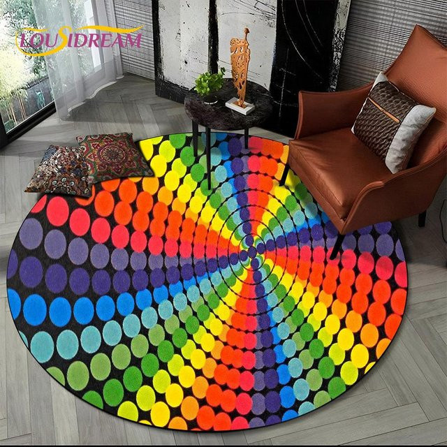 Runder Teppich HGHT in Regenbogenfarben mit chromatischem Farbverlauf, rutschfest und waschbar, Durchmesser: 60 cm - Bild 1