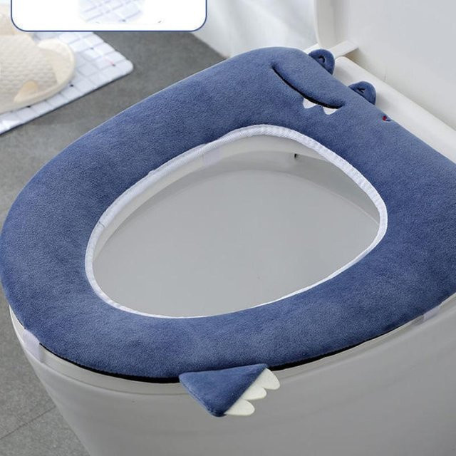 WTEMPO Toilettenauflage mit Griff in Blau, Waschbarer Toilettenring aus Polyester, Oval - Bild 1