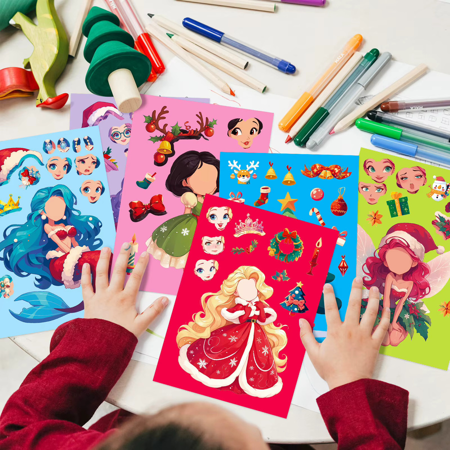 Bview Art Weihnachts-Prinzessin-Aufkleber, 6er-Pack, Puzzle-Doodle-DIY-Dekor - Bild 2