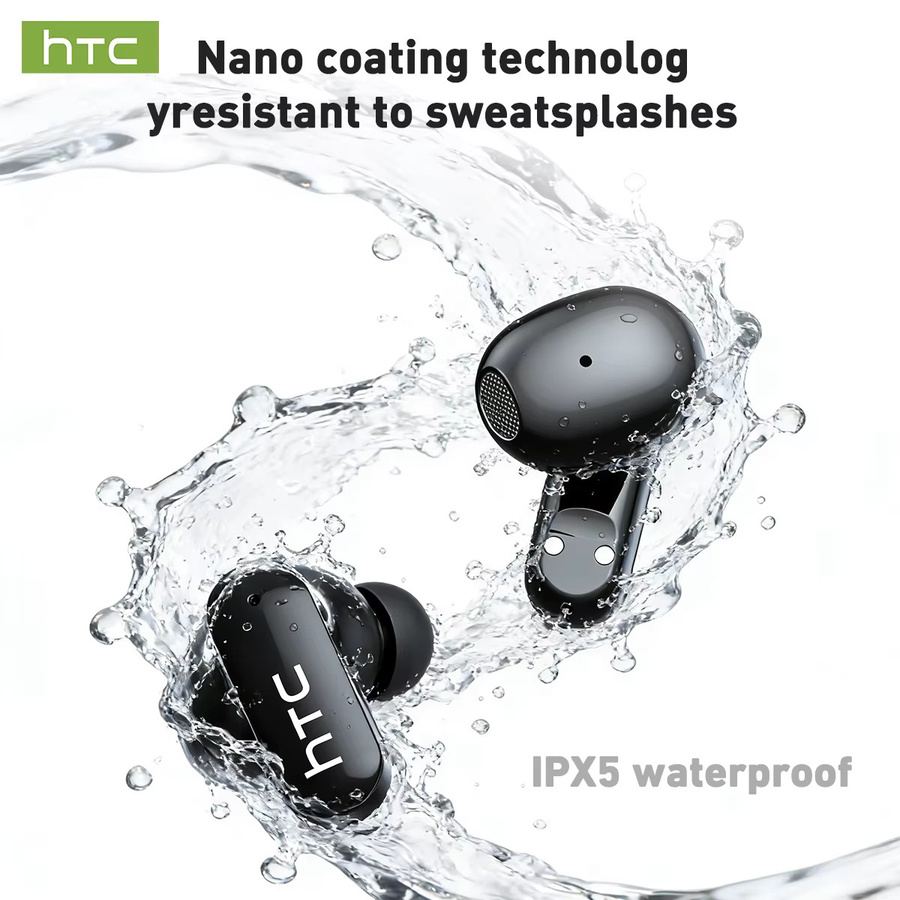 HTC NE71 Bluetooth Wireless Headset mit Smart LED-Bildschirm, IPX6 wasserdicht, HiFi-Sound Ohrhörer für iOS, Android und PC, Silber/Schwarz - Bild 2