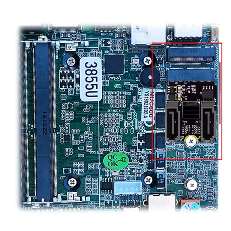 MZX M.2 zu SATA 3.0 Konverter mit 2 Ports, NGFF Erweiterungs-Riser-Karte, Schlüssel A+E WIFI Adapter, Schwarz - Bild 3